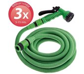 Saturnia Manguera Extensible Riego Compacto 5 A 15 Metros Con Pistola 7 Posiciones - Tubo Extensible - Incluye Adaptadores - Presión Mínima 4 Bares