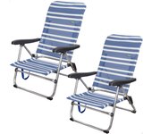 Pack ahorro 2 sillas playa Mykonos multiposición antivuelco 46,5x50x85 cm Aktive, Pack de 2 sillas plegables multiposición para playa, jardín, terraza o camping  Medidas 47x50x85 cm  5 posiciones, reposabrazos ergonómico