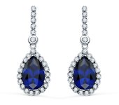 Inmaculada Romero Pendientes Largos Oro Blanco 18k Mujer Circonitas Combinadas Piedra Azul Centro