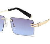 Gafas de Sol retro sin Montura para helbres y Mujeres, Gafas de Sol rectangulares with ultrapequeña Montura, Gafas transparentes
