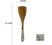 Juego de 8 cucharas y palas de madera de acacia para cocinar, cuchara para ensalada, tenedor, cuchara para mezclar, mango plateado, espátula para olla, pala para freír carne, pala de madera