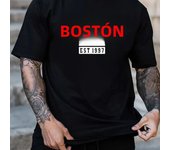 Fashion High Quality  Men's Summer Loose Size 100% Cotton Boston Print Slim Fit Casual Round Neck Short Sleeve T-shirt Top