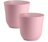 Plastic Forte Rattan - Lote de 2 Macetas Decorativas 33 cm. Uso Interior y Exterior. Rosa