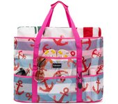 Bolsa de playa de malla, bolsas de playa extra grandes con 9 bolsillos y cremallera, impermeable, ligera, para viajes a la playa o a la piscina, ancla