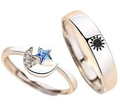 Sun, Moon and Star Couple Rings, a pair of niche light luxury open rings, fashionable and fresh blue diamond star couple rings