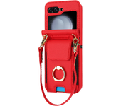 Crossbody Leather Ring Wallet with Card Holder Phone Case for Samsung Galaxy Z Flip3 4 5 6 Lanyard Shockproof  Protective Cover