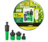 Manguera de Agua de Jardín Criscolor 1/2" Pulgadas(12mm) 15m - Set Manguera Reforzada 3 Capas