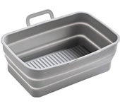 Sartén de silicona plegable para freír, con borde elevado y asa doble, cesta reutilizable para freír en casa, color gris