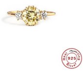 925 Sterling Silver Round/Square Yellow Shining Crystal Finger Rings For Women Girls Wedding Party Fine Jewelry anillos кольца