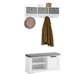 SoBuy Mueble recibidor Zapatero con Perchero Gris+Blanco, FSR84-W+FRG282-W ES