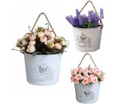 SOMY Juego de 3 cestas de flores colgantes – Macetas de pared galvanizadas para decoración de granja – Macetas de forma media redonda para decoración de pared interior o exterior