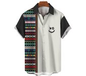 Hawaiian Shirt For Men Ethnic Beach Tees Casual Checkered Stripes Short Sleeve Button Down 3d Printed Men's Clothing