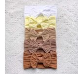 Conjunto de Diadema con lazo para bebé, cinta elástica suave para el pelo de recién nacido, turbante de Color sólido con lazo, accesorios para el cabello para niños, 5 piezas