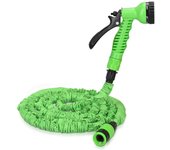 SOMY Manguera de riego extensible verde de 15 m/50 pies, manguera de riego con boquilla de 7 modos, adaptable de 1/2 '' y 3/4 '', manguera de riego flexible para riego de jardín (15 m después de llenar con agua) SY