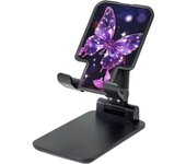 Bonito soporte plegable para teléfono móvil con forma de mariposa morada, altura de ángulo ajustable, compatible con todos los teléfonos inteligentes, tabletas y lectores electrónicos de 4 a 13 pulgadas