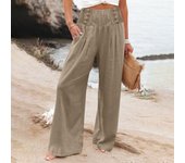 Summer Cotton Linen Wide Leg Pants Women Loose Palazzo Pant Pocket Elastic Waist Button Casual Pant Pants for Women Women’s Pant