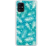 Funda compatible con Samsung Galaxy A51 5G - Patron plumas blancas con fondo