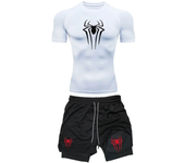 Men's Workout Compression Set Y2K Spider Printed Gym Tshirts Breathable Running Shorts Quick Dry Sports Rash Guard Sportwear Set