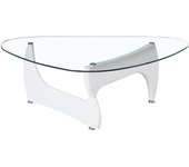 Mesa NOGU, baja, lacada blanca, cristal, 120x70 cm Mesa baja de diseño, armazón de DM lacado de color blanco alto brillo. -Tapa de la mesa de cristal templado de 8 mm. de espesor y acabado transparente.