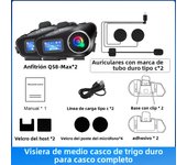 Q58-Max Motorcycle Helmet Intercom Bluetooth Headset LCD Display Music Share with Flashlight 2 Riders 500M Interphone