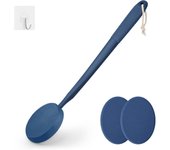 Applicateur de Lotion pour le Dos, Long Manche en Plastique pour Crème Hydratante, Autobronzant, Écran Solaire, Pommade, Applicateur de Dos pour Personnes Âgées avec 3 Tampons Lavables (bleu)