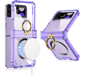 Electroplated Transparent Ring Holder For Samsung Galaxy Z Flip 5 4 3 Magsafe Wireless Charging Case Magnetic Fold Hingle Cover