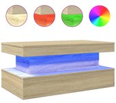 vidaXL Mesa de centro con luces LED 90x50x40 cm Blanco, Negro, Roble Sonoma Mesita de Salón o Comedor o Auxiliar Mesa de Café Meuble Salón