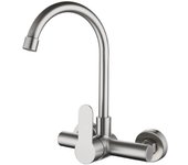 Grifo de Cocina Giratorio de Acero Inoxidable con Doble Orificio, Agua Fría y Caliente para Fregadero