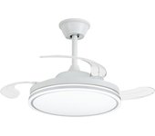 NARVI Ventilador de techo color blanco, 3 Palas retráctiles, Motor DC 30W, Luz LED 45W x2 , Regulable  en intensidad de luz y de Color (CCT)  , Con Memoria y Mando a distancia. Ref. MÚNICH 8585 WH