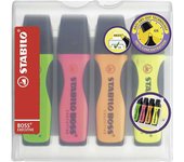 Stabilo Boss Executive Pack de 4 Marcadores Fluorescentes - Zona de Agarre - Trazo entre 2 y 5mm - Recargable - Tinta con Base de Agua - Colores Surtidos
