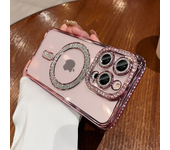 Fashion Glitter Diamond Clear Phone Case For iPhone 15 14 13 12 11 Pro Max 15 Plus Magnetic For Magsafe Wireless Charge Cover