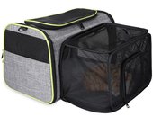 Bolsa transportadora para perros y gatos expandible y otras mascotas, malla transpirable, espaciosa, plegable, con colchón de felpa desmontable para viajes en avión/tren/automóvil (43 * 28 * 28 cm)