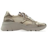 Hispanitas CHV253819 Zapatos sneakers de piel con cordón elástico, de cuña, suela blanca de goma,rejilla,calado, para señora