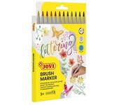 Jovi felt pens estuche de 12 rotuladores punta pincel - punta suave y flexible - trazos finos y gruesos - tinta base agua - ideal para lettering - color surtido