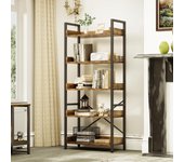 Librería de 5 Niveles, Estantería Industrial para Libros de Piso, Estante de Madera y estanterías con Marco de Acero Estable con 4 Ganchos