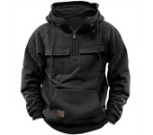 New Men's Half Zipper Fleece Hoodies Winter Outdoor Work Warm Sweatshirts Multi-Pocket Hooded Jackets Loose Solid Color Pullover