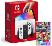 Nintendo Switch (Versión OLED) Blanca Consola + Juego de Mario Kart 8 Deluxe, Pantalla de 7 Pulgadas, Con Estación de Acoplamiento, Joy-Con Blanco - (Versión ES)