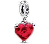 PANDORA Charm de Cristal de Murano Rojo en Plata de Ley con Beso de Mickey y Minnie de Disney