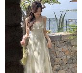 Summer Suspender Long Dress Women Fairy Ruffled Floral Sleeveless Dress Female Print Elegant Party Sweet Princess Beach Dress