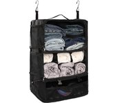 Organizador de ropa de compresión plegable de 3 estantes para Viajes, Con cubos de viaje colgantes, portáthil, para equipamiento de mano, Maleta, Bolsa de Espacio, color Negro