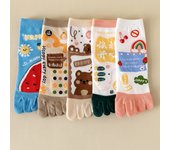 5 Pairs Kawaii Cute Women Toe Socks with Separate Fingers High Quality Cotton Five Finger Socks Cartoon Sports Ankle Socks
