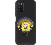 Funda original compatible con Samsung Galaxy A03s Negro con un diseño de Bob Esponja Arco Iris