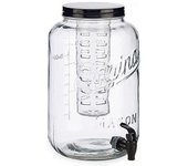 Tarro Dispensador de Bebidas 3.8L/8L con Grifo Hermético y Tapa de Vidrio Cristal Transparente para Agua, Jugos y Cócteles