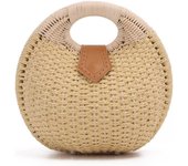 Straw Purses for Women Summer Beach Rattan Tote Bag Round Handle Ring Handbag Retro Handmade Woven Shell Bag