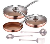 San Ignacio Set 5pc Sartenes Aluminio Prensado Inducción con Tapas y Utensilios de Cocina de Acero Inoxidable