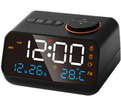Radio Despertador LED Multifunctional with Música, Temporización, Recargable, FM radio, Negro