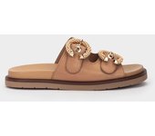 Pedro Miralles Sandalias planas de piel en color marrón. modelo PORI en tonos Marrones. Hecho a mano en España.