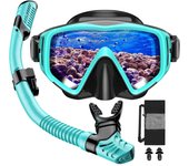 Gafas de Buceo y Tubo de Snorkel Para Adultos, Panorámico de 180 °, Cristal Templado