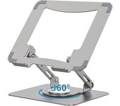 Soporte para computadora portátil con base giratoria de 360°, elevador ergonómico para computadora de escritorio, altura ajustable multiángulo, soporte plegable para computadora portátil, plateado