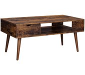 Mesa de Café con Cajón y Compartimento Abierto - 100x50x45 cm, Patas Elegantes, Ideal para Sala de Estar y Comedor, Marrón Rústico